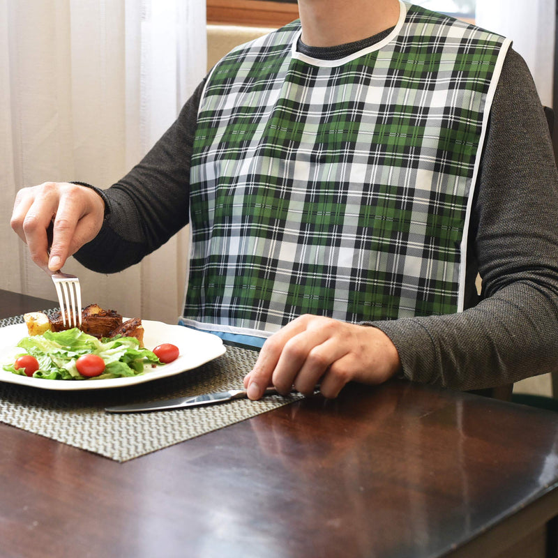 3 Pack Adult Bibs with Crumb Catcher - Waterproof and Reusable Clothing Protectors for Elderly Men and Women, Checkered - BeesActive Australia
