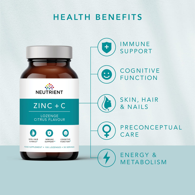 Neutrient Zinc Supplements - Bioactive Zinc Acetate with Added Vitamin C - Easy to Use Citrus Flavoured Lozenge - BeesActive Australia