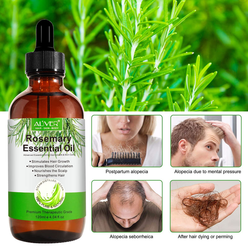 Rosemary Oil for Hair Growth & Skin Care - 100% Pure Rosemary Essential Oil for Eyebrow and Eyelash, Nourishes The Scalp, Stimulates Hair Growth for Men Women 120ML 120 ml (Pack of 1) - BeesActive Australia