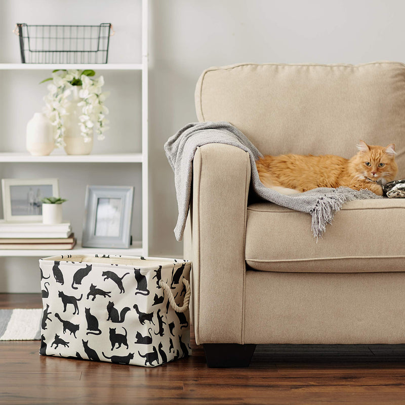 Bone Dry Pet Storage Collection Collapsible Bin with Soft Rope Handless, Small Rectangle, 14x8x9, Cats Meow Print Small Rectangle, 14x8x9" - BeesActive Australia