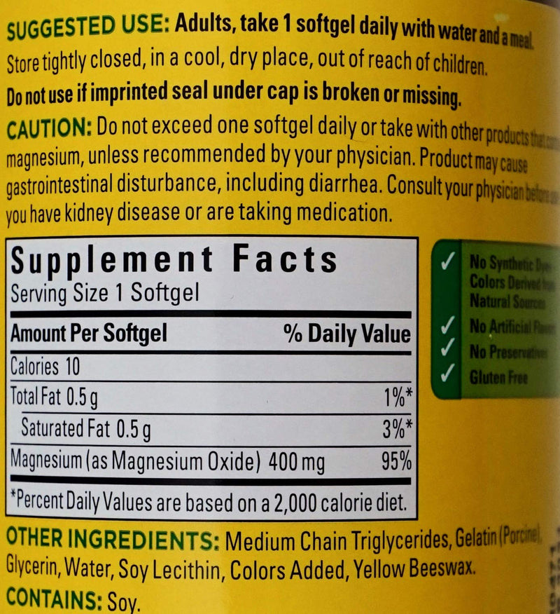 Nature Made Extra-Strength Magnesium 400mg, 180 Dietary Softgels - BeesActive Australia