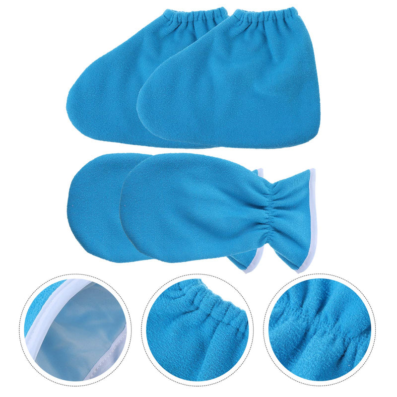 Lurrose 4Pcs Paraffin Wax Bath Gloves Bootie Paraffin Wax Work Hand Treatment Mitts Foot Spa Cover for Women Men Feet Hand Skin Care Therapy Blue - BeesActive Australia