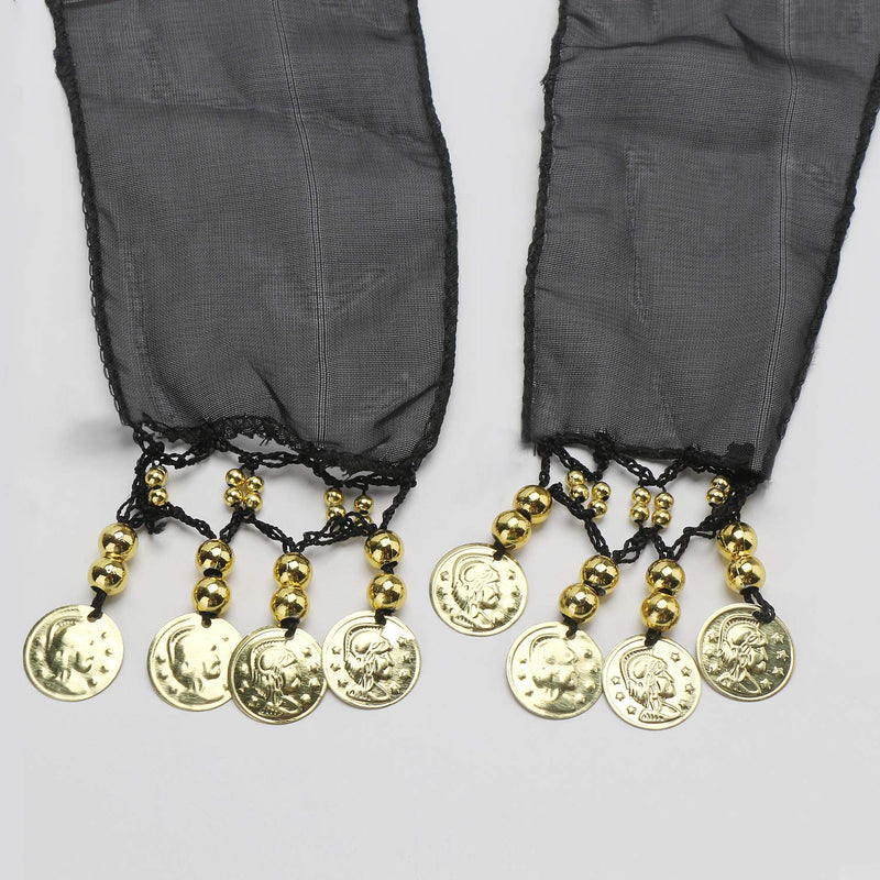 COSICS Belly Dance Hip Scarf, Belly Dancing Skirt Hip Scarves with Dangling Gold Coins for Performance Costume Black - BeesActive Australia
