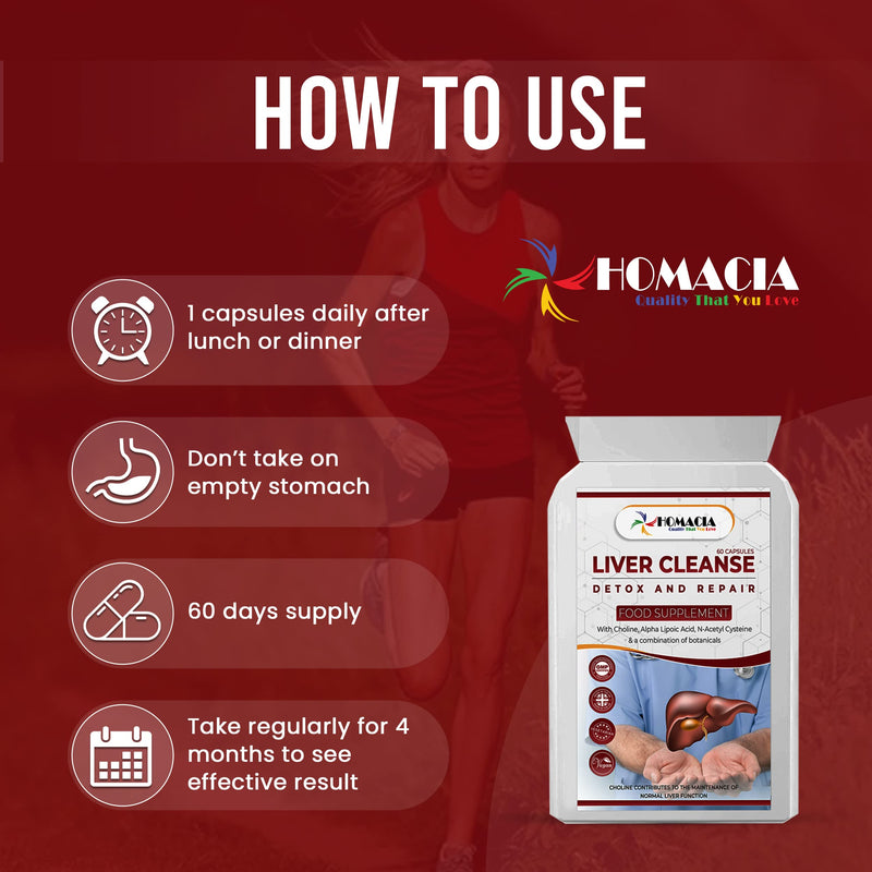 Homacia Liver Cleanse Detox and Repair Natural Supplement | Choline-Infused Natural & Vegan-Friendly | Liver Health for Women & Men | UK Made Detox Supplements - 60 Caps - BeesActive Australia