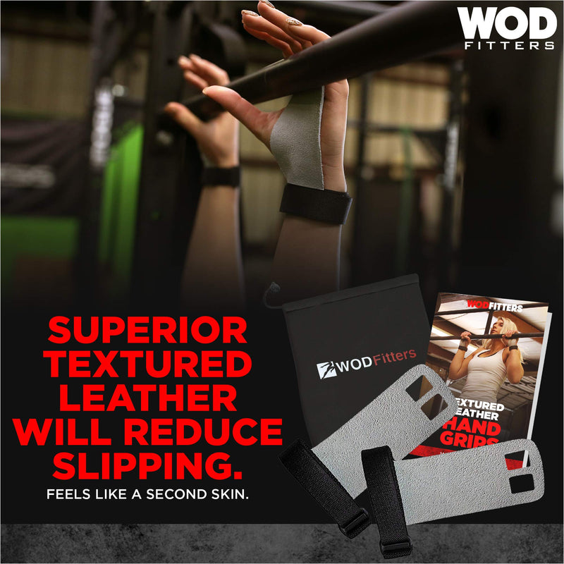 WODFitters Textured Leather Hand Grips for Cross Training, Kettlebells, Powerlifting, Chin Ups, Pull Ups, WODs & Gymnastics – with Grips Storage Pouch New Design Extra Small - BeesActive Australia
