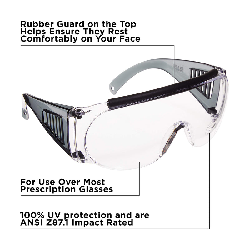 Allen Company Shooting & Safety Fit Over Glasses for Use with Prescription Eyeglasses, Clear Lenses, Wrap Around Frame, ANSI Z87 Impact Resistant, UV Protection - BeesActive Australia