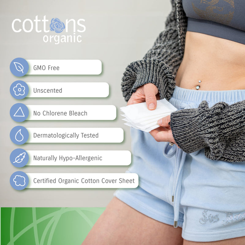 Cottons Ultra Thin Pads, Super, Pack of 12, 100% Organic Cotton, Hypoallergenic, Biodegradable Pack of 1 - BeesActive Australia
