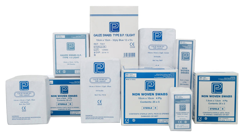 Premier Absorbent Cotton Gauze Swabs, Non-Sterile,White, 12 Ply, 7.5 x 7.5 cm, Pack of 100 - BeesActive Australia
