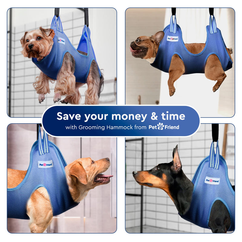 Pet a Friend Dog and Cat Grooming Hammock - Hanging Harness for Nail Trimming, Clipping - Pet Grooming Hammock Sling - Dog and Cat Holder, Hanger, Restraint Bag - Grooming Hammock for Dogs Small Blue - BeesActive Australia