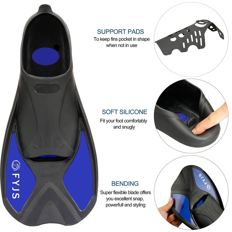 F FYJS Short Swim Fins, Travel Size Diving Flippers with Mesh Carrying Bag for Adult Men Women Blue S(MENS:5-6;WOMENS:6-7) - BeesActive Australia
