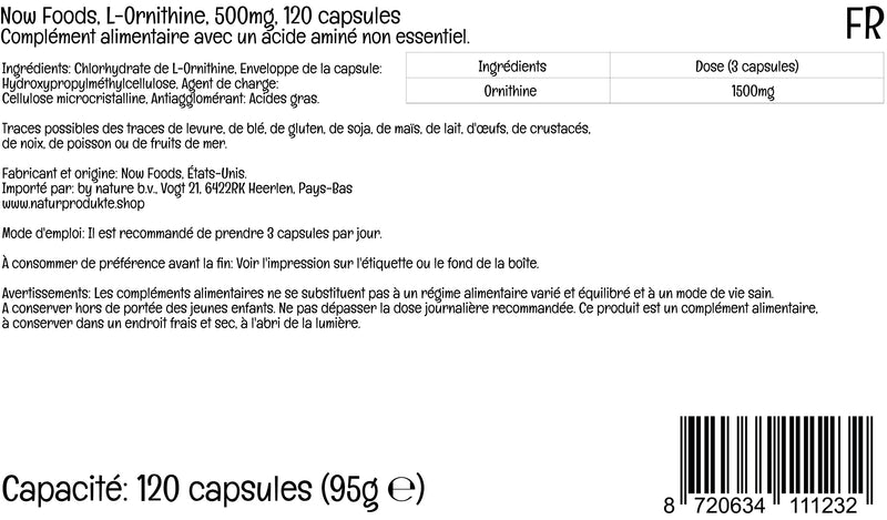 Now Foods, L-Ornithine, 500mg, 120 Vegan Capsules, Lab-Tested, Amino Acid, Gluten Free, Soy Free, Vegetarian - BeesActive Australia