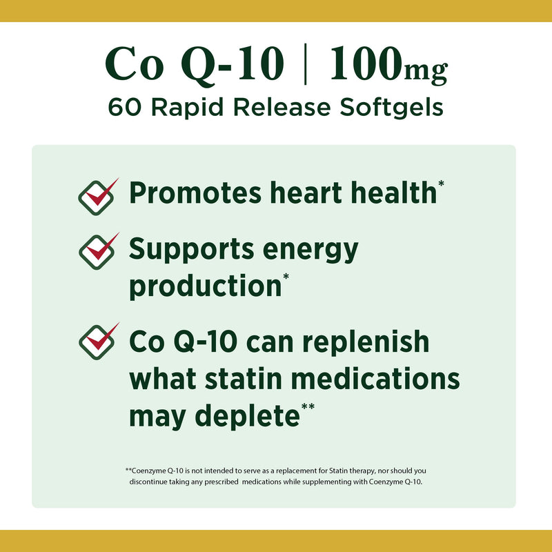 Nature's Bounty CoQ10 by, Dietary Supplement, Supports Heart Health, 100mg Plus L-Carnitine, Softgels, 100 mg, 60 Count 60 Count (Pack of 1) - BeesActive Australia