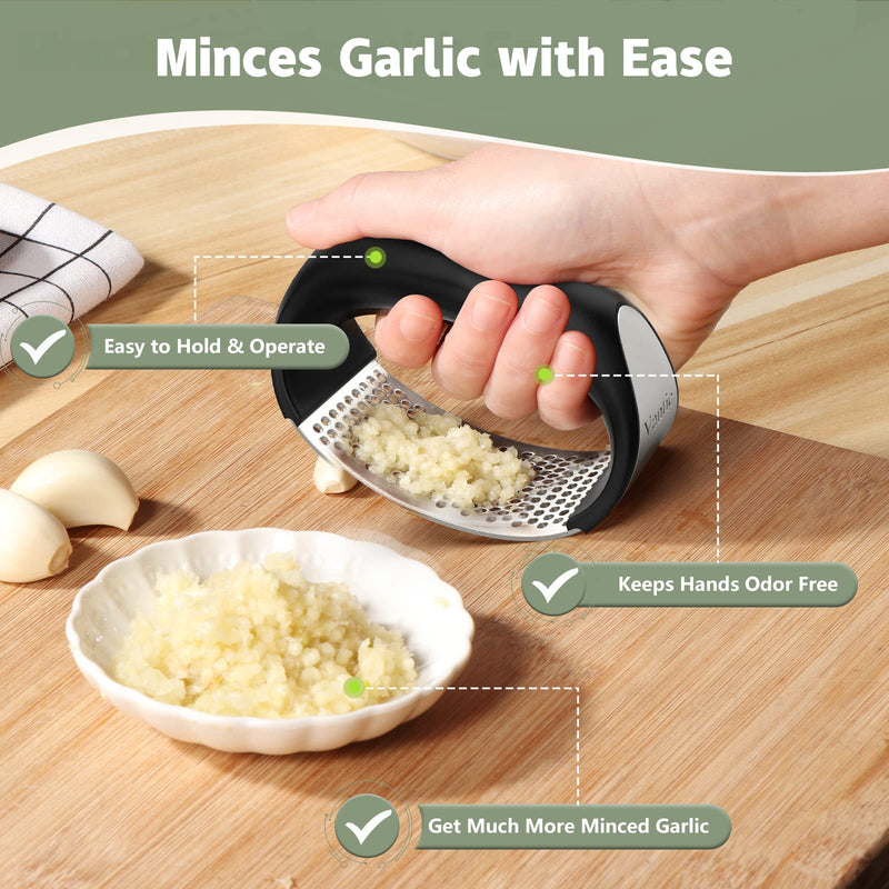 Vantic Garlic Press Rocker - Stainless Steel Garlic Mincer Garlic Crusher, New Innovative Garlic Chopper with Peeler and Scraper for Smash Garlic Green - BeesActive Australia