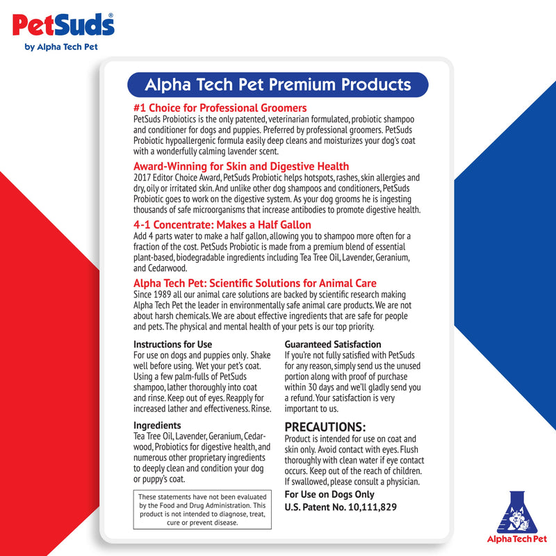 PETSUDS Dog Shampoo, Puppy Shampoo, Dog Conditioner, Sulfate Free Shampoo, Hypoallergenic Dog Shampoo, Sensitive Skin Dog Shampoo, 4 to 1 Concentrate, Lavender Scent, 16 oz. Bottle - BeesActive Australia