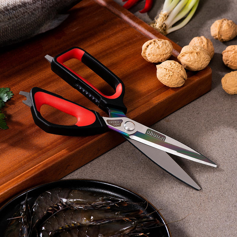 LIVINGO Heavy Duty Kitchen Shears - Titanium Coated Hot Forged Sharp Multipurpose Stainless Steel Utility Shears for Household Culinary Food Cutting Chicken Meat Cooking, Dishwasher Safe, 9.5 Inch - BeesActive Australia