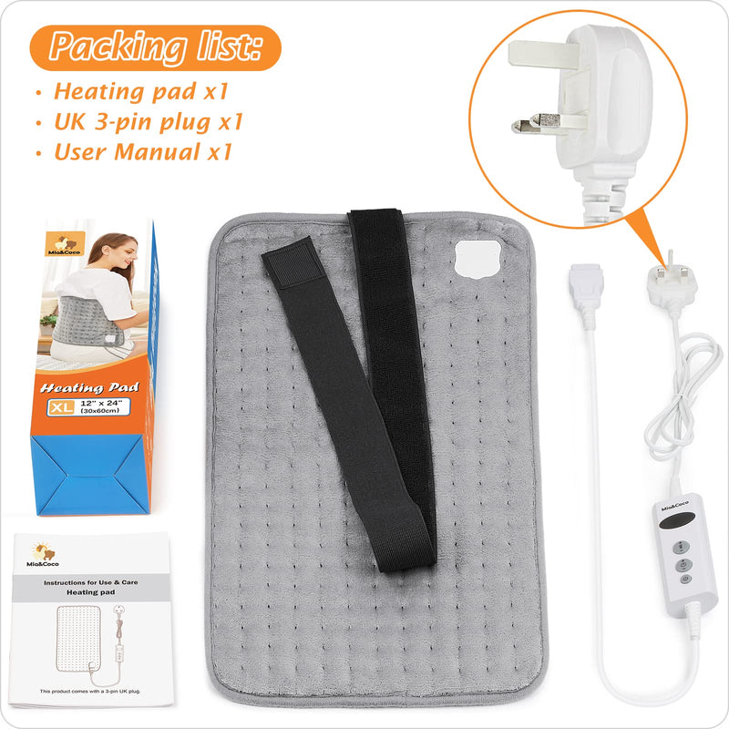 Electric Heating Pad for Back Neck Shoulders, Heat Pad with Auto Shut Off in 90 min, 10 Heat Level Settings, Fast Heated Pad 100% Soft Comfortable Polyester, Machine Washable 12"x24" (30x60cm) Grey Comfort Grey - BeesActive Australia