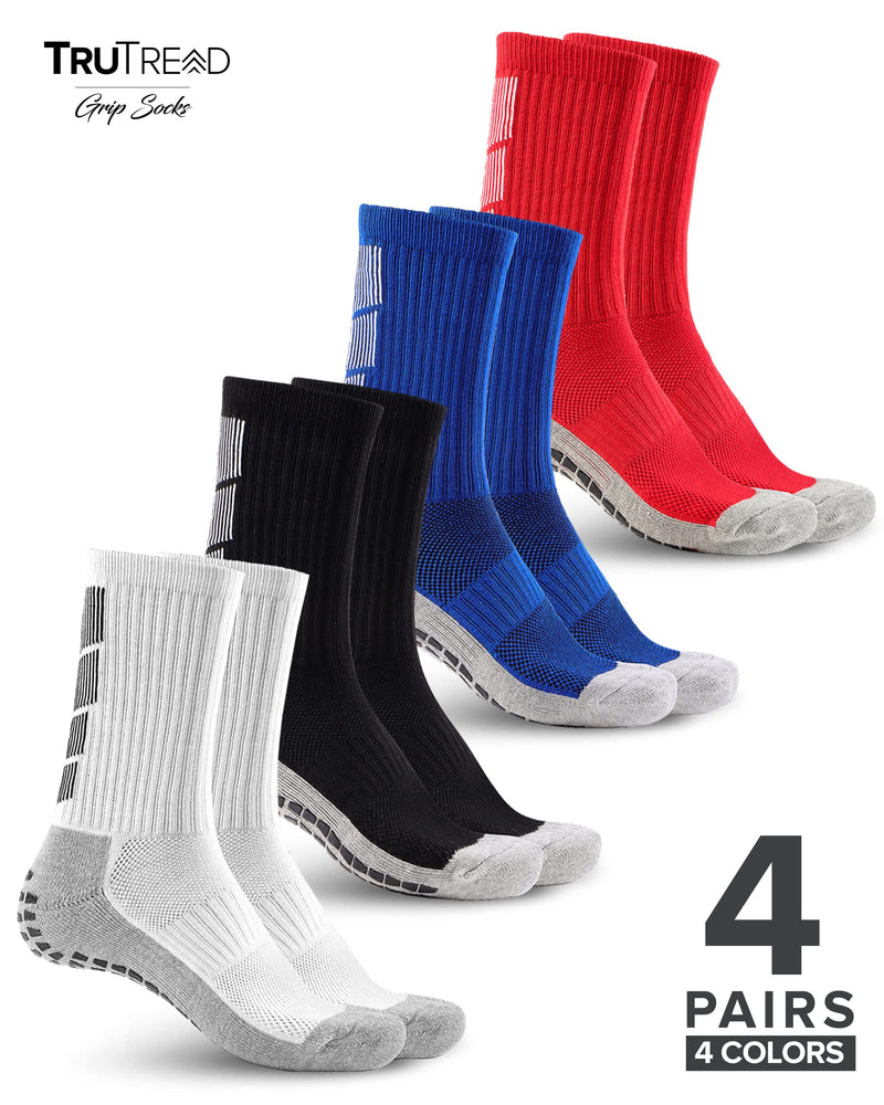 Non Slip Soccer Socks Mens | 4 Pairs | Non Skid Grip | Football Basketball Sport Large Black, Blue, White, Red - BeesActive Australia