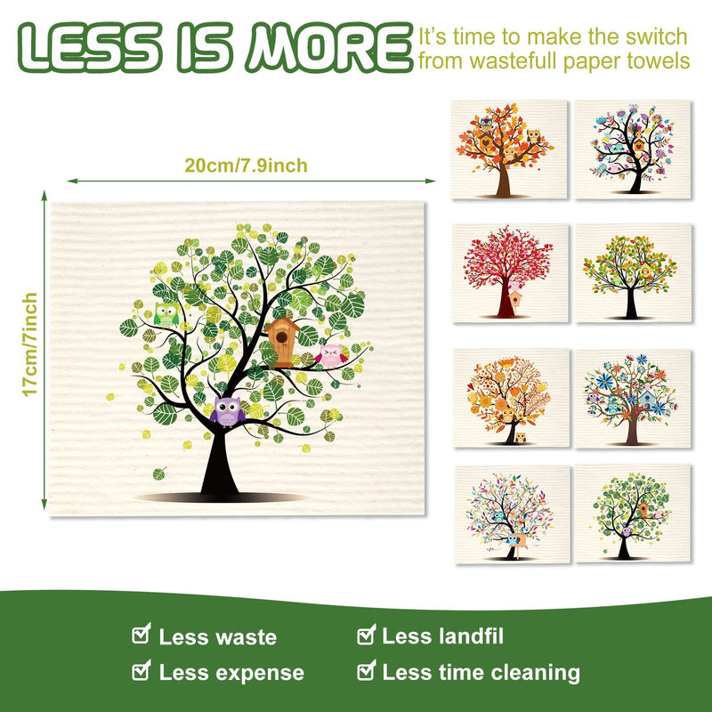 8 Pieces Mixed Trees Owls Swedish Kitchen Dishcloths Washable Reusable Sponge Cleaning Cloths Absorbent Dish Cloth Mixed Trees Dishcloths Drying Cleaning Wipes Dish Towels for Kitchen Bar Counter - BeesActive Australia
