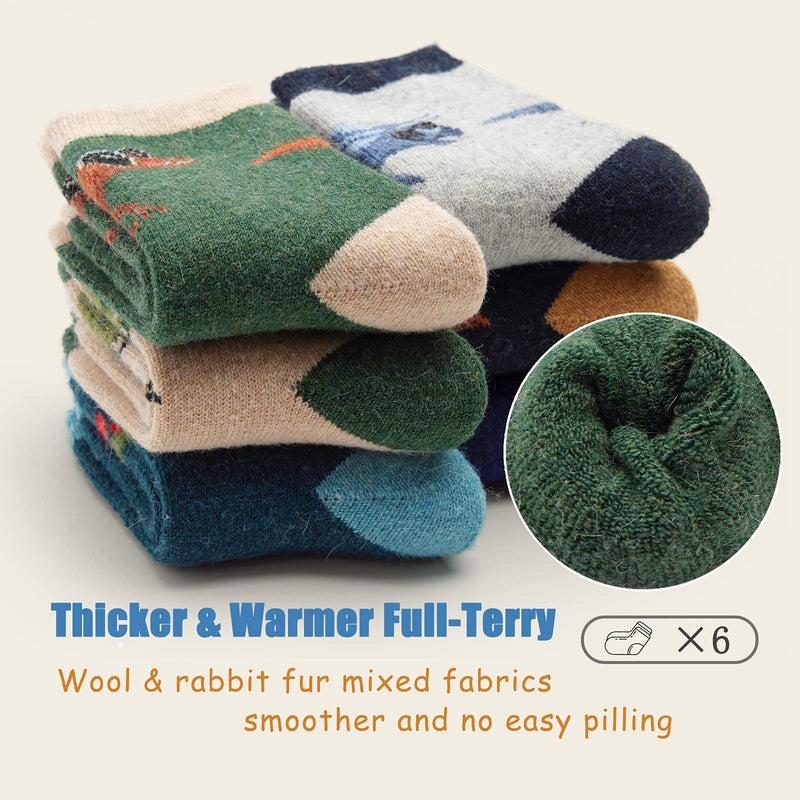 Boys Wool Socks Kids Winter Warm Socks Thicken Thermal Crew Socks for Boys 6 Pairs 3-5T Dinos 6 Colors - BeesActive Australia
