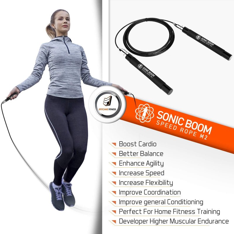 Epitomie Fitness Sonic Boom M2 High Speed Jump Rope - Patent Pending Self-Locking, Screw-Free Design  Weighted, 360 Degree Spin, Silicone Grip with 2 Speed Rope Cables for Home Workout, & More - BeesActive Australia
