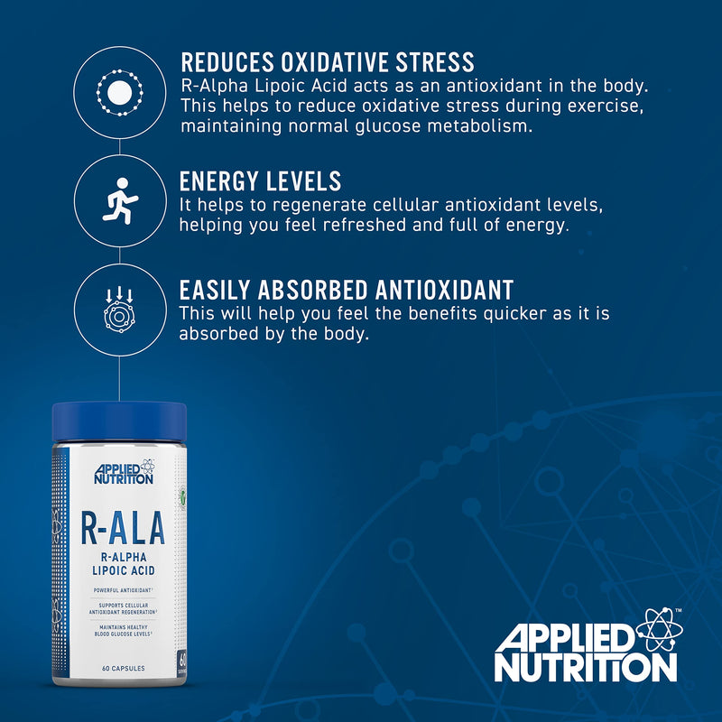 Applied Nutrition R-Alpha Lipoic Acid 200mg - 60 Vegetable R ALA Capsules - Premium Formula (2 Month Supply) - BeesActive Australia