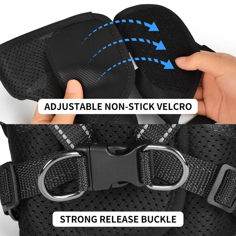 Wakytu Breathable Dog Harness Set with Phone Label, Step-in Adjustable Cat Vest Harness with Leash and Dog Poop Bag Holder, Reflective Dog Vest Harness, Pet Harness for Small Cats up to Large Dogs XS (Chest: 8.5 - 10.5" * Only Kitten) 1.0 Black-No Pull - BeesActive Australia
