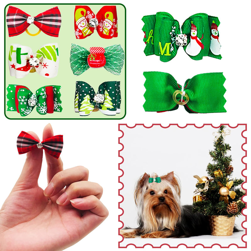 PET SHOW 50pcs/Pack Christmas Small Dog Hair Bows with W/Rubber Bands Xmas Cat Puppy Medium Large Dogs Grooming Topknot Hair Accessories Random Color - BeesActive Australia