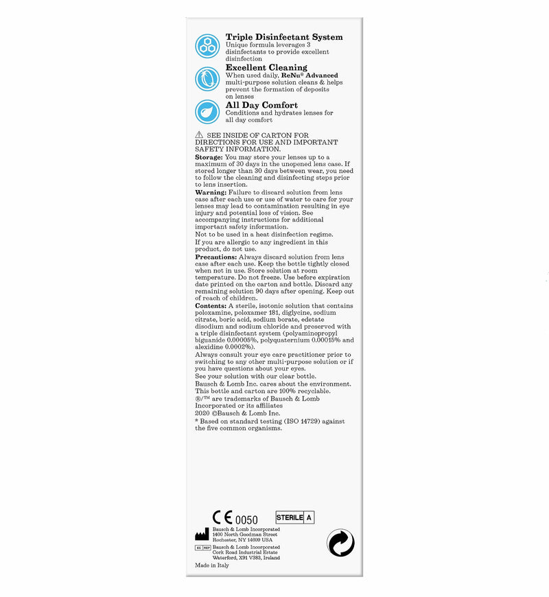 ReNu Advanced Multi Purpose Contact Lens Solution, More Than Clean For Soft Contact Lenses, Condition, Clean, Remove Protein, Disinfect, Rinse and Store Your Lenses, Lens Case Included, 1 x 360 ml 1 x 360ml - BeesActive Australia