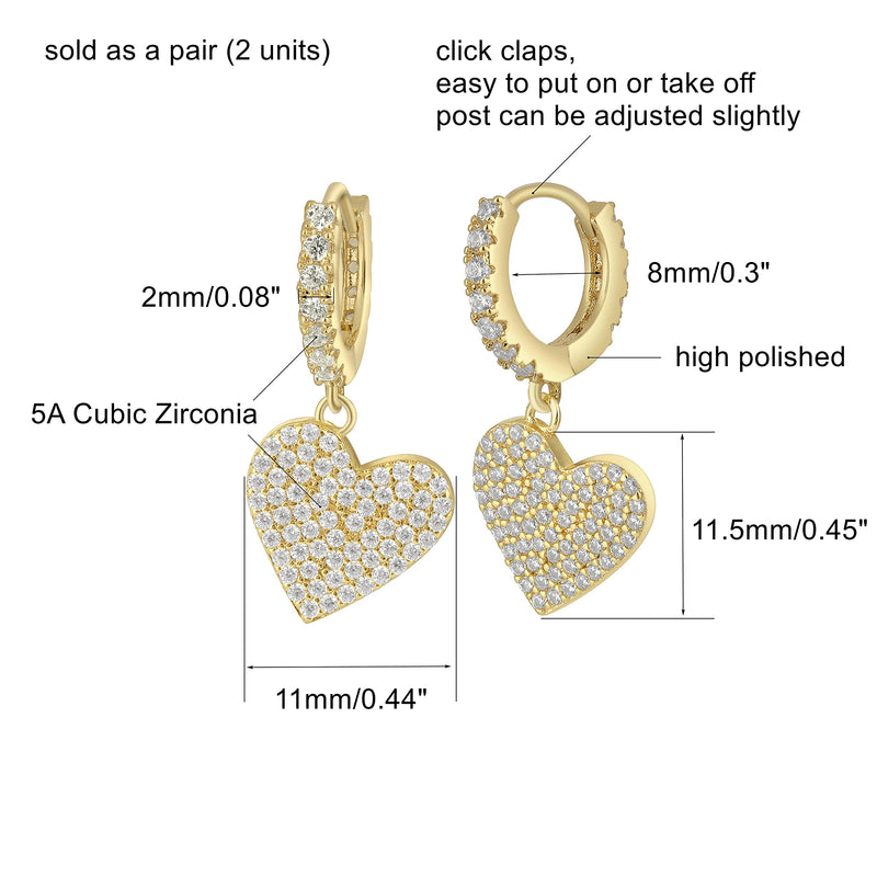 GOVENUS 14K Gold Plated Cubic Zirconia Dainty Lightweight Huggie Hoop Earrings With Dangle Drop Earrings for Women Girls Jewelry Gift Heart-Gold - BeesActive Australia