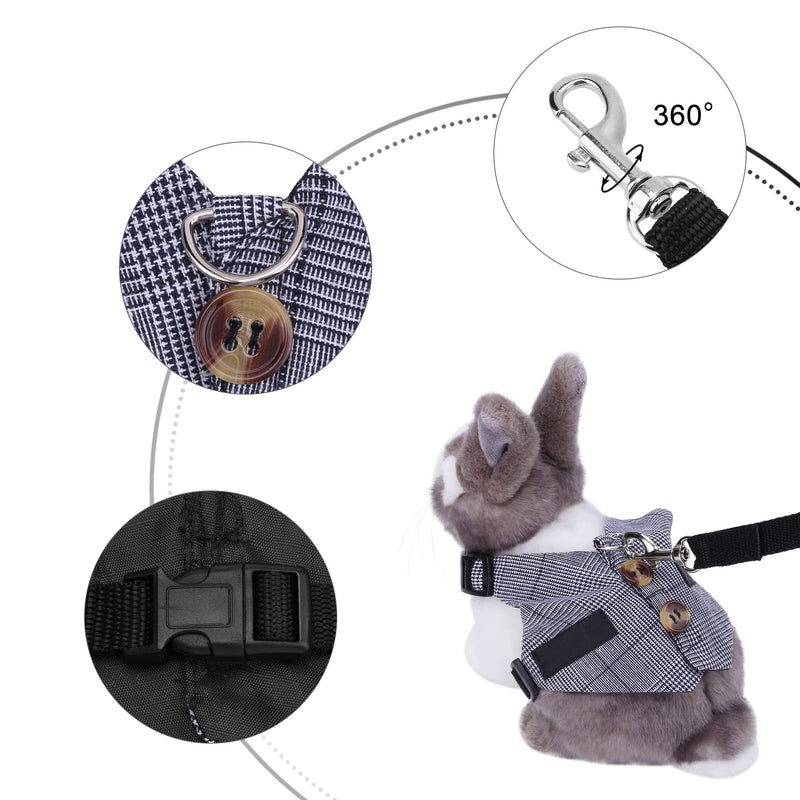 Filhome Rabbit Vest Harness and Leash Set Formal Suit Style Bunny Harness Adjustable Soft Harness with Button Decor for Rabbit Ferret Bunny Kitten Guinea Pig Small Animal Walking L Grey - BeesActive Australia