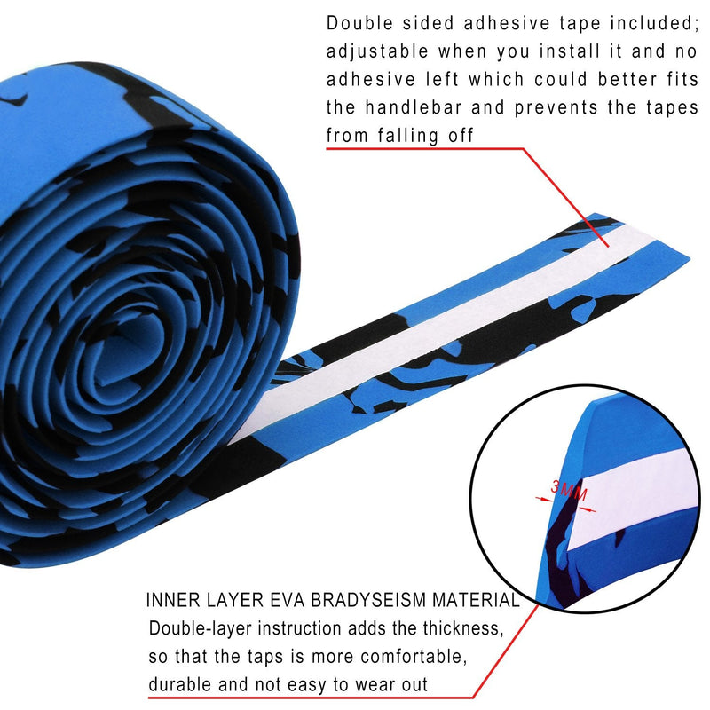 TOPCABIN Camouflage Series Comfort Gel Road Bike Handlebar Tape Bike Bar Tape with Reflective Bar Plugs Camouflage Blue - BeesActive Australia