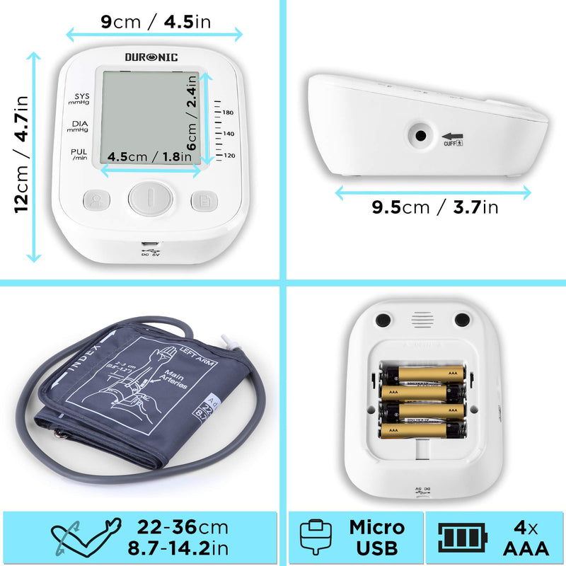 Duronic Blood Pressure Monitor Automatic Electric Upper Arm Machine BPM200 | Professional & Home Use | Medically Certified | Large Digital LCD Display | 1 or 2 User | 99 Record Memory | 22cm-36cm Cuff - BeesActive Australia