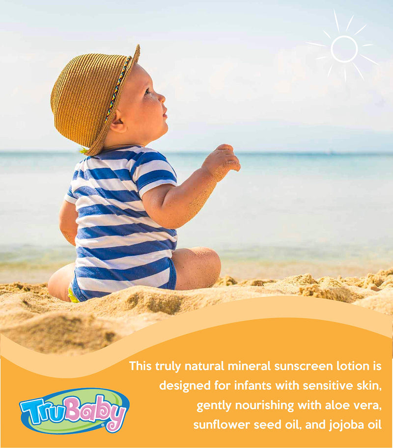 TruBaby Water & Play SPF 30+ UVA/UVB Protection Sunscreen, Water Resistant Mineral Based Sun Body Cream for Baby, Unscented, Reef Friendly, All Natural Ingredients (2 fl oz) - BeesActive Australia