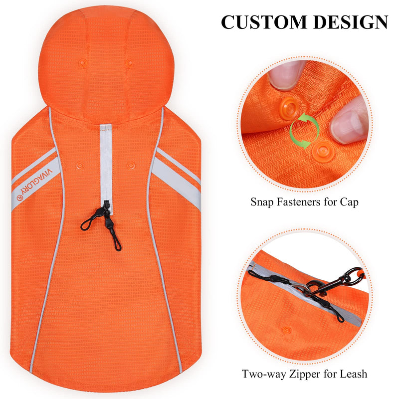 VIVAGLORY Dog Raincoat for Small Medium Large Dogs, Easy on & Off Pet Rain Clothes with Storage Bag, Reflective Lightweight Breathable Dogs Safety Vest Jackets for Outdoor Adventures, Walking, Hunting M (22"-26" chest girth) Orange - BeesActive Australia