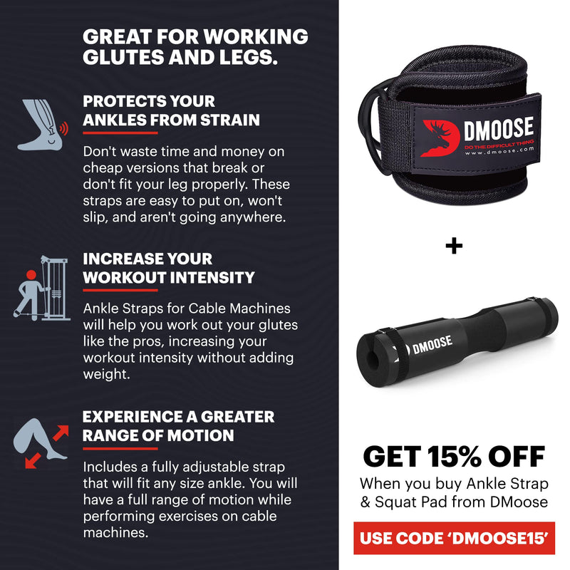 DMoose Ankle Strap for Cable Machine Attachments - Gym Ankle Cuff for Kickbacks, Glute Workouts, Leg Extensions, Curls, Booty Hip Abductors Exercise for Men and Women, Adjustable Neoprene Support Black - Pair - BeesActive Australia