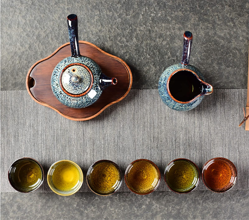 Puoyikt Chinese Ceramic Kung Fu Tea Set of 6, Japanese Tea Cup, Sake Cup, Ceramic Tea Cup, Ceramic Tea Set (6 colors) 6 colors - BeesActive Australia