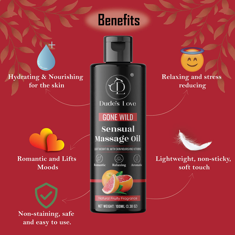 DL Organic-Edible Fruity Sensual Body Massage Oil | Essential Oils of Grapefruit & Lime Coconut Oil Sesame Oil Couples | Intimate Oil for Date Night & Massage Therapy | Non-Greasy Non-Staining-100 ML GONE WILD - FRUITY 100 ml (Pack of 1) - BeesActive Australia