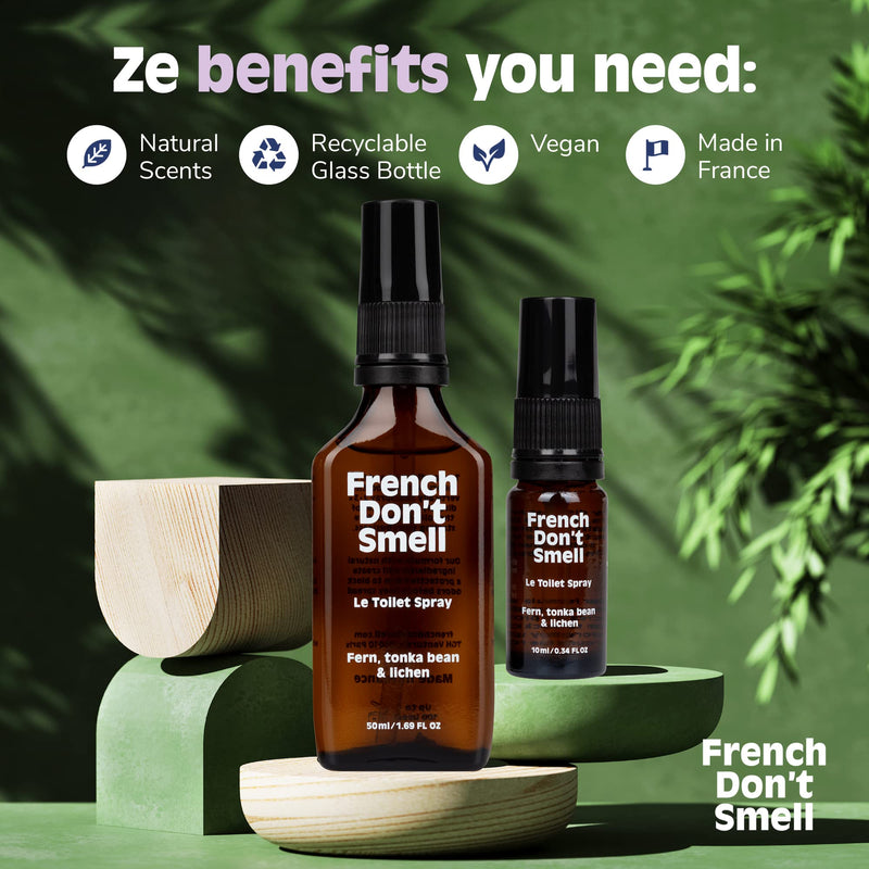 Set of 2 Toilet Spray for Poop (1.69oz + 0.34oz) – Woodsy Scent – Made in France (Home + Travel Pack), Bathroom Odor Eliminator, Poo Spray, Toilet Spray For Daily Use – French Don’t Smell Woodsy (fern, tonka beans & lichen) 2 Piece Assortment - BeesActive Australia