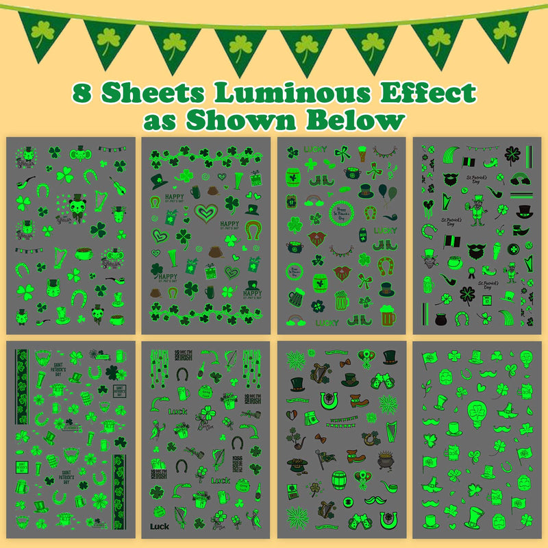 380pcs St Patricks Day Nail Stickers, Nail Art Decals Stickers Nail Decorations, Kids Nail Polish Stickers Set Nail Stickers for Girls Kids Women St Patricks Day Accessories (Glow in The Night) - BeesActive Australia