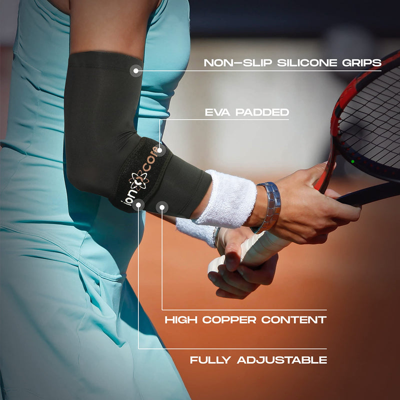 ionocore Tennis & Golf Elbow Support Protection System for Men & Women - Copper Compression Sleeve & Tennis Elbow Support Strap - Pain Relief & Recovery for Tennis Elbow, Golfers Elbow, Gym & Sports LARGE: 12.5" - 14" - BeesActive Australia