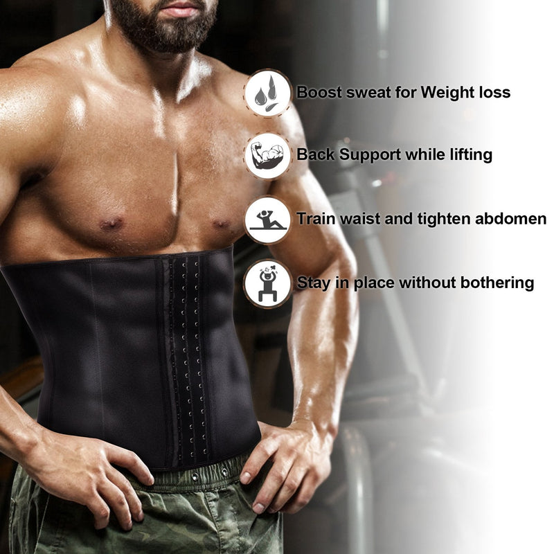 TAILONG Men Waist Trainer Belt Workout for Body Weight Loss Fitness Fat Burner Trimmer Band Back Support Black Small - BeesActive Australia