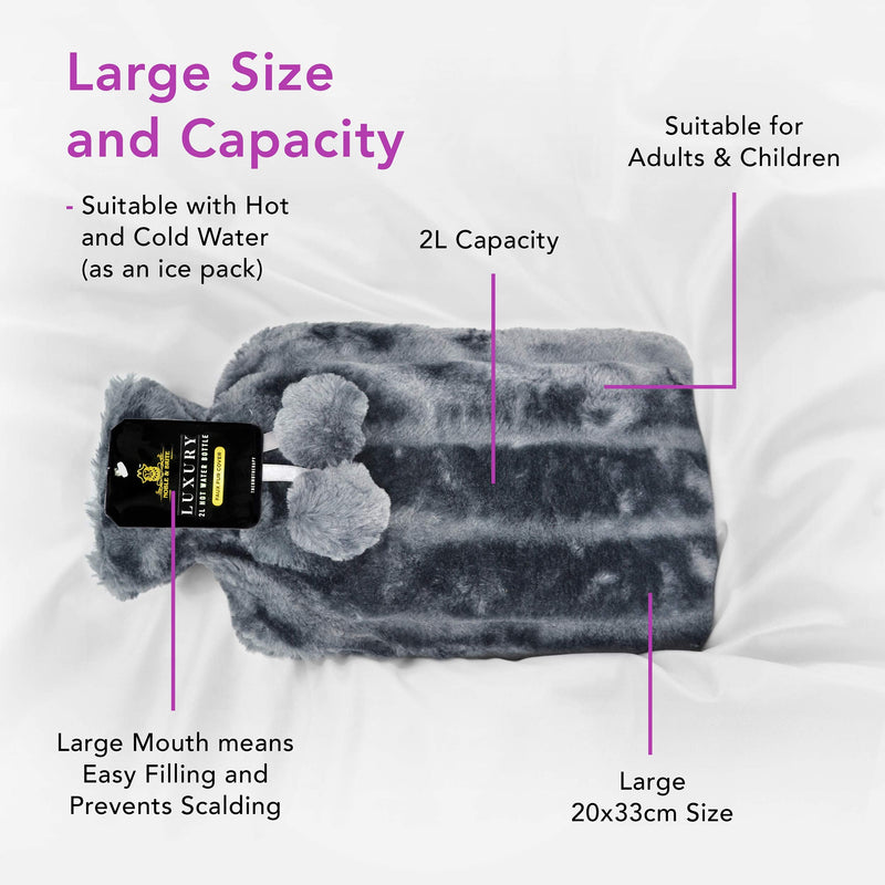 Hot Water Bottle with Cover Fluffy Super Soft Faux Fur Large 2 Litre (Purple) Purple - BeesActive Australia