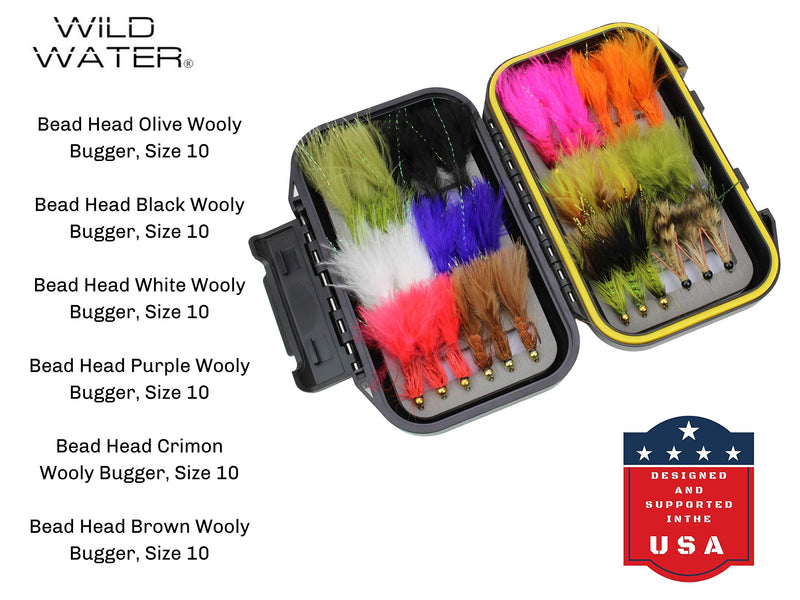 Wild Water Fly Fishing 36 Wooly Bugger Flies Assortment with Small Fly Box for Bass, Trout, Pike - BeesActive Australia
