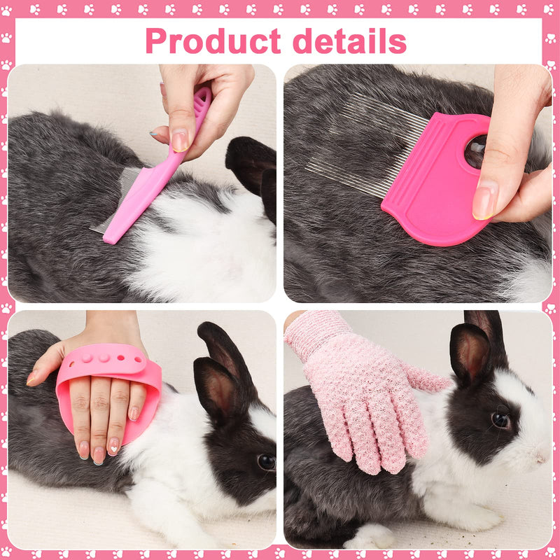 VCZONE 8 Pcs Small Animal Pink Grooming Kit, Rabbit Grooming Kit with Pet Nail Clipper and File, Flea Comb, Pet Shampoo Bath Brush , Pet Shedding Slicker Brush, Bath Massage Glove, Small Cleaning Comb - BeesActive Australia