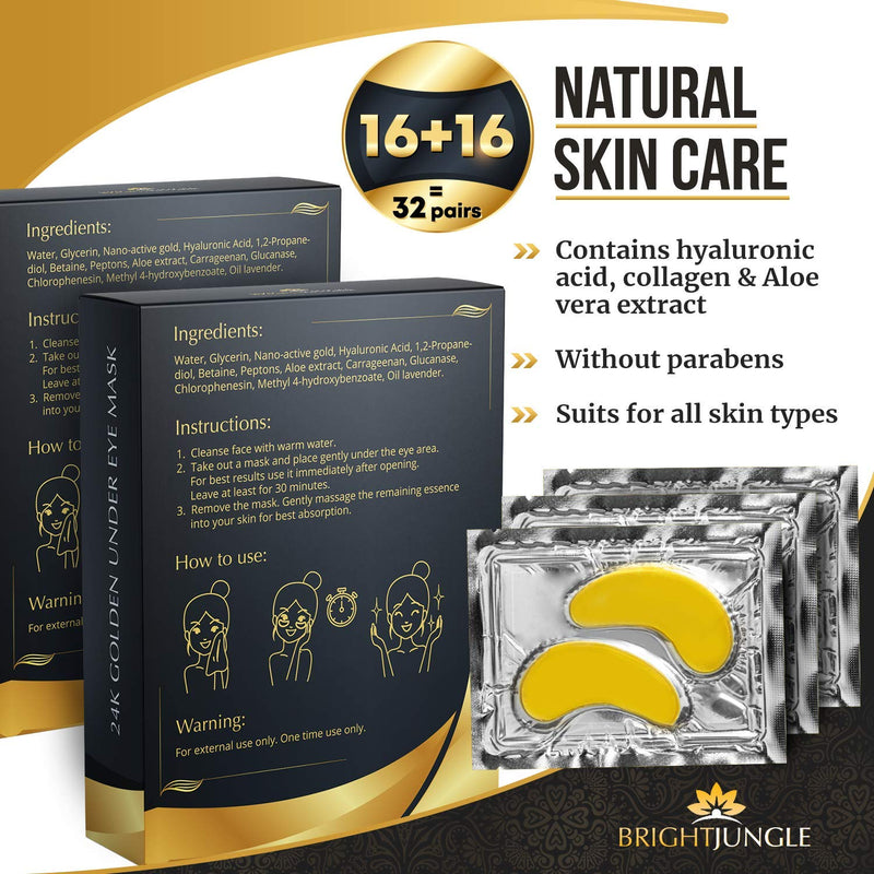 Under Eye Collagen Patches, 24K Gold Anti-Aging Mask, Dark Circles, Puffiness and Wrinkles Treatment Gel Pads, Immune System Support for Eyes, Deep Moisturizing, 2 Pack - BeesActive Australia