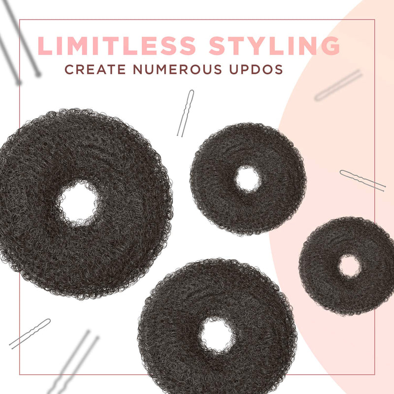 Donut Hair Bun Maker set – 4 Pack Bun Rings for Hair with 10 Bun Pins - Hair Accessories by Andlane (Black) - BeesActive Australia