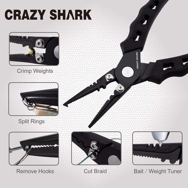 CRAZY SHARK Fishing Tools Set - Fishing Pliers + Fishing Stainless Steel Lip Gripper Grabber Hook Remover Split Ring - BeesActive Australia