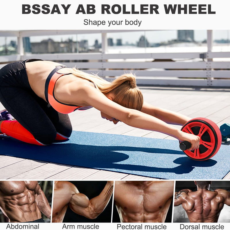 Bssay Ab Roller Wheel, Abs Workout Equipment for Abdominal & Core Strength Training, Exercise Wheels for Home Gym Fitness, Wider Ab Machine with Knee Pad Accessories Red-no resistance rope - BeesActive Australia