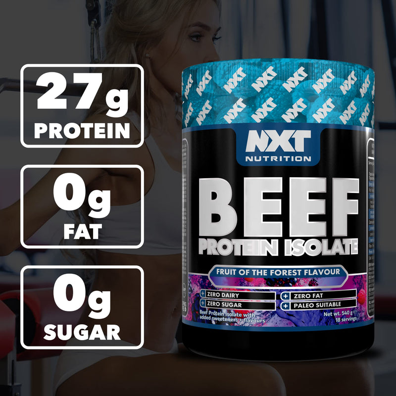 NXT Beef Protein Isolate 540g - High Protein Powder in Natural Amino Acids - Paleo, Keto Friendly - Dairy and Gluten Free | 540g (Fruits of The Forest) - BeesActive Australia
