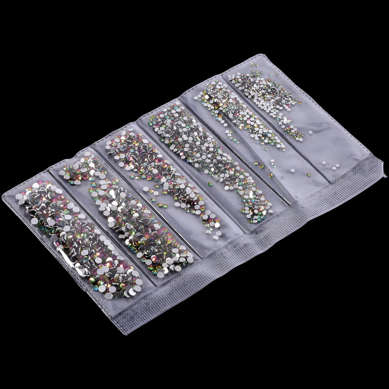 Boao 2000 Pieces Flatback Round Rhinestones Glass Gems with 6 Mixed Sizes (1.6-3 mm) for Nail Art, Phone Decorations and DIY Crafts (Aurora Boreale Color) Aurora Boreale Color - BeesActive Australia